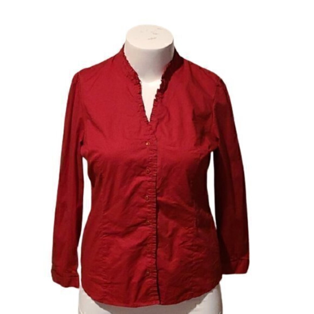 [St John's Bay] Stretch V-Neck Button Down - Sz L